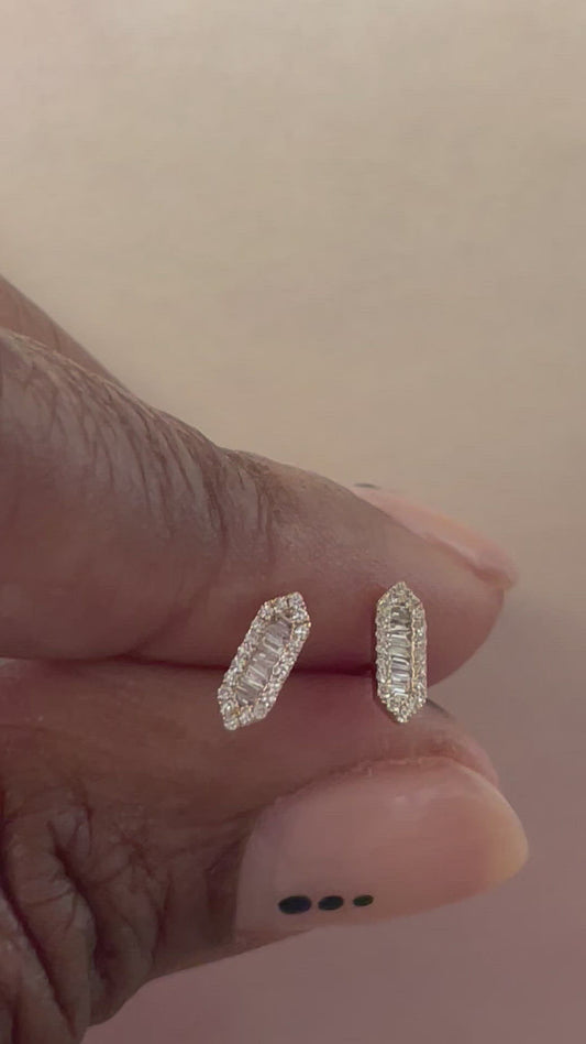 Natural Diamond Baguettes and Brilliant Stud Earrings