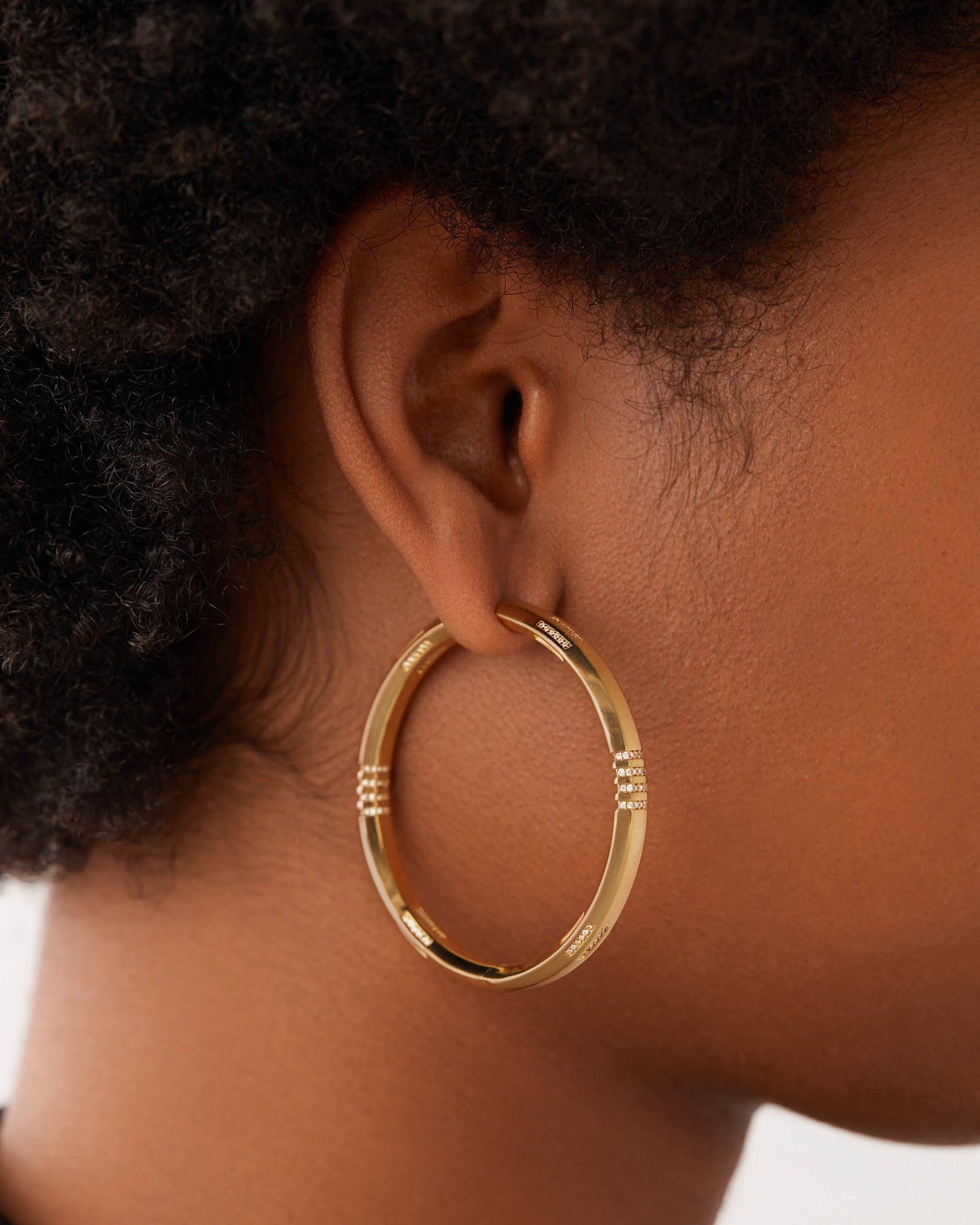 18K Yellow Gold and Natural Diamond Spindle Hoop Earrings