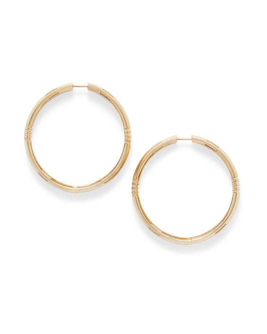 18K Yellow Gold and Natural Diamond Spindle Hoop Earrings