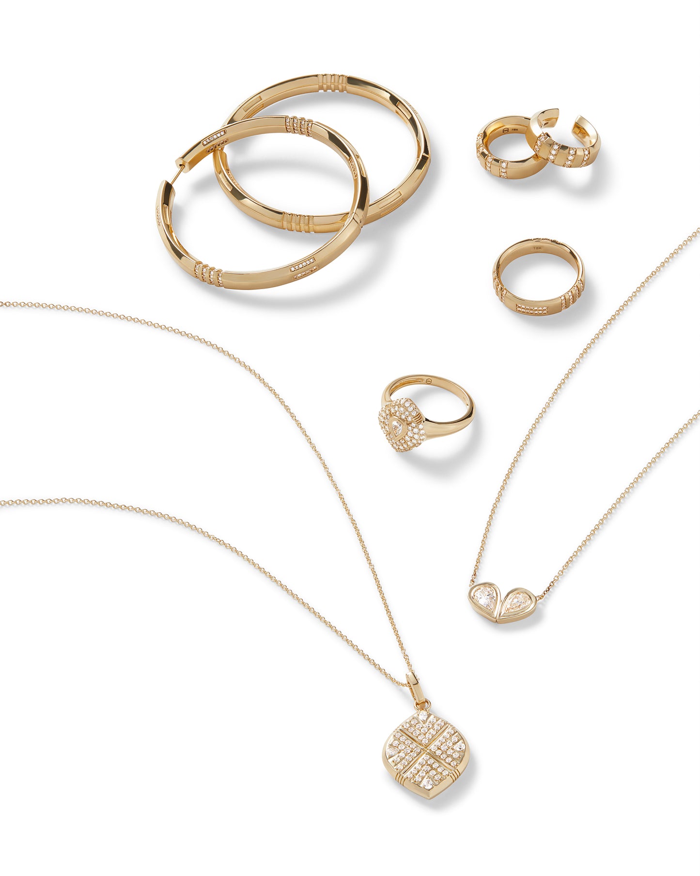 18K Yellow Gold and Natural Diamond Spindle Hoop Earrings